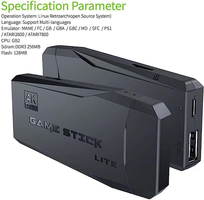 64Gb Wireless Retro Stick Game Console, 4k, HDMI, Built in 10000+ Games - BigGreenBear.com Video GAMES 39.89 USD Big Green Bear
