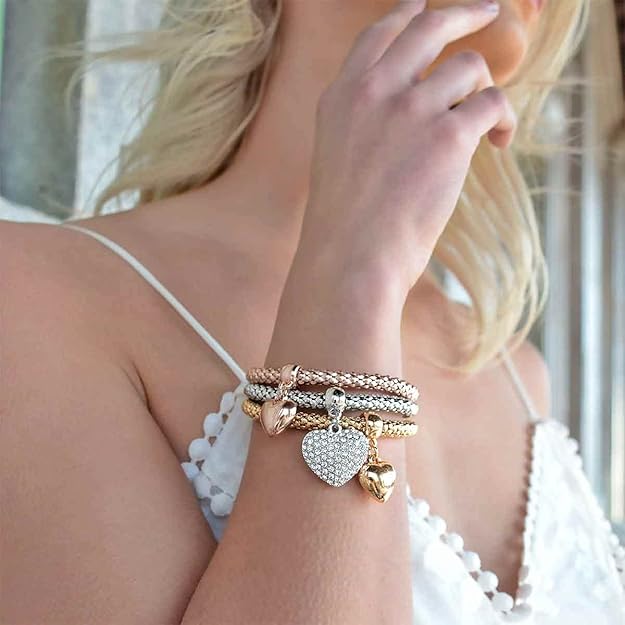 Bracelets - 3PCS Gold/Silver/Rose Gold Solid Hearts Charm