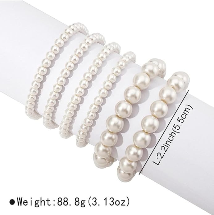 6 PCS Stunning Pearl Bracelets for Women Boho Jewelry