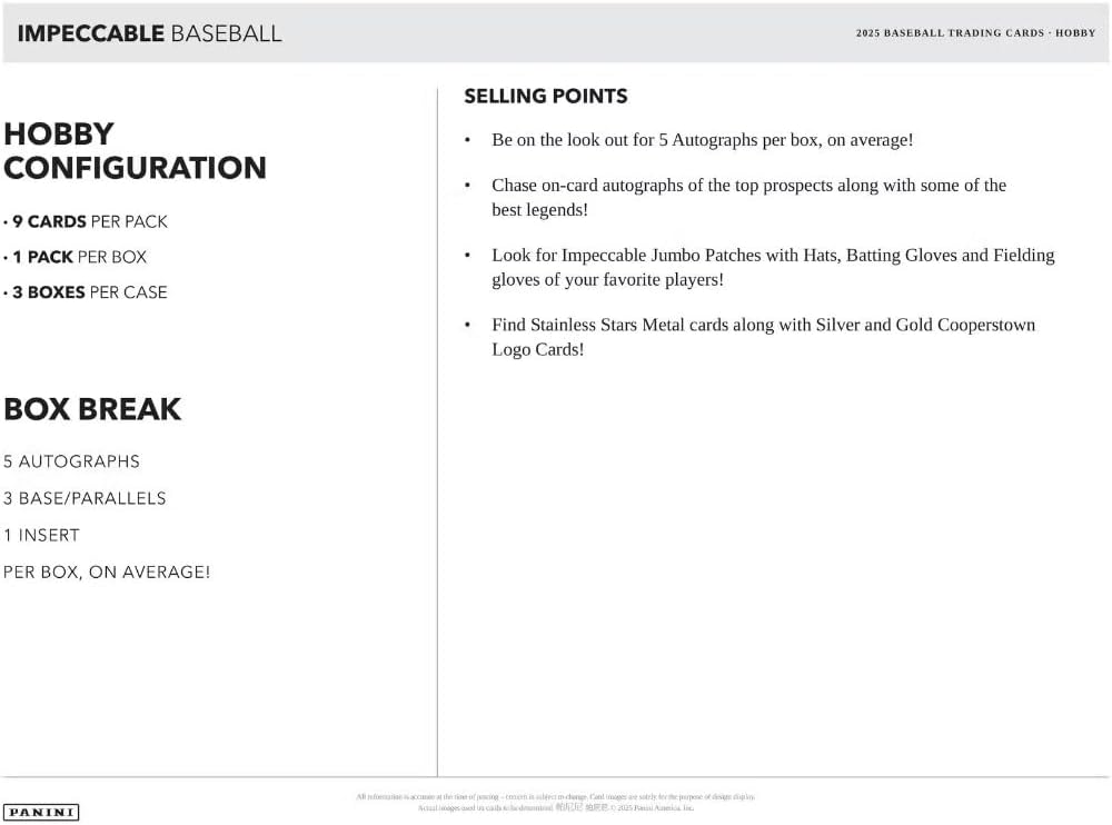 2025 IMPECCABLE Baseball Card PaniniHOBBY Box, 5 Autograph Per Box!
