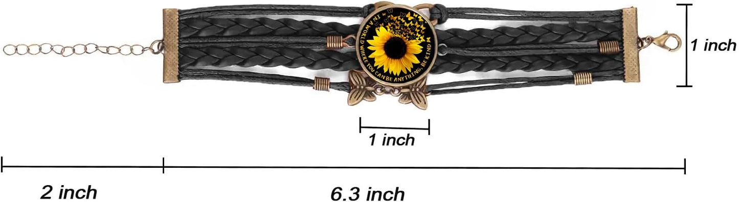 Women's Sunflower Leather Bohemian Bracelet Unique Handmade - BigGreenBear.com jewelry 14.99