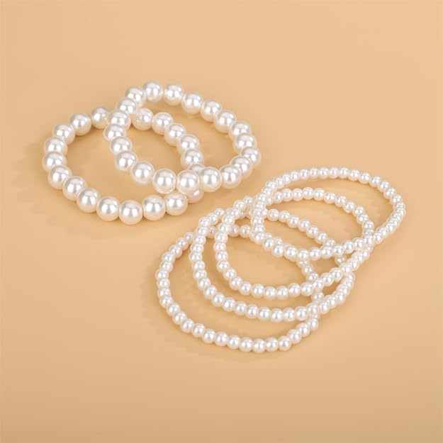 6 PCS Stunning Pearl Bracelets for Women Boho Jewelry