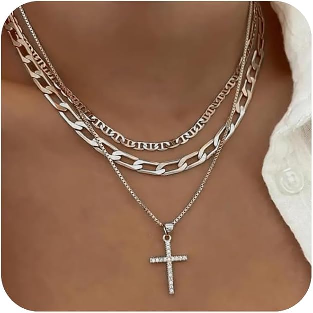 Cross Necklace for Women, Stackable Paperclip Box Flat Mariner Chain Necklace -  BigGreenBear.com jewelry 26.55
