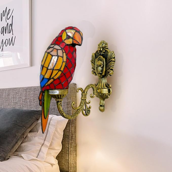 Tiffany Red Parrot Wall Light Handmade Stained Glass Gooseneck Wall Sconce - BigGreenBear.com Lighting 89.99 USD Big Green Bear