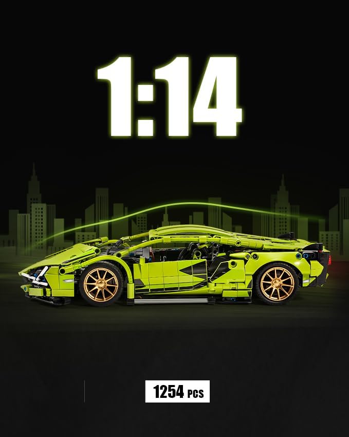 Green Sports Car MOC Building Blocks Kit, 1:14 Scale Sports Car Model Toys(1254 Pcs) - BigGreenBear.com Building Toys 39.92 USD Big Green Bear