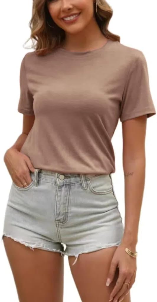 Women's T Shirts Short Sleeve Crew Neck Shirts Basic Tee Tops Blouse