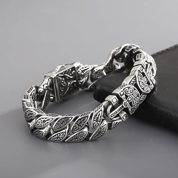 Vintage Cross Men Bracelet Stainless Steel Men's link Bracelet Silver 8.66 Inches