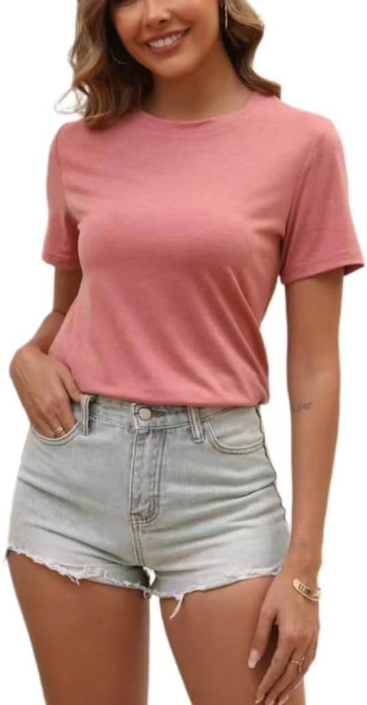 Women's T Shirts Short Sleeve Crew Neck Shirts Basic Tee Tops Blouse
