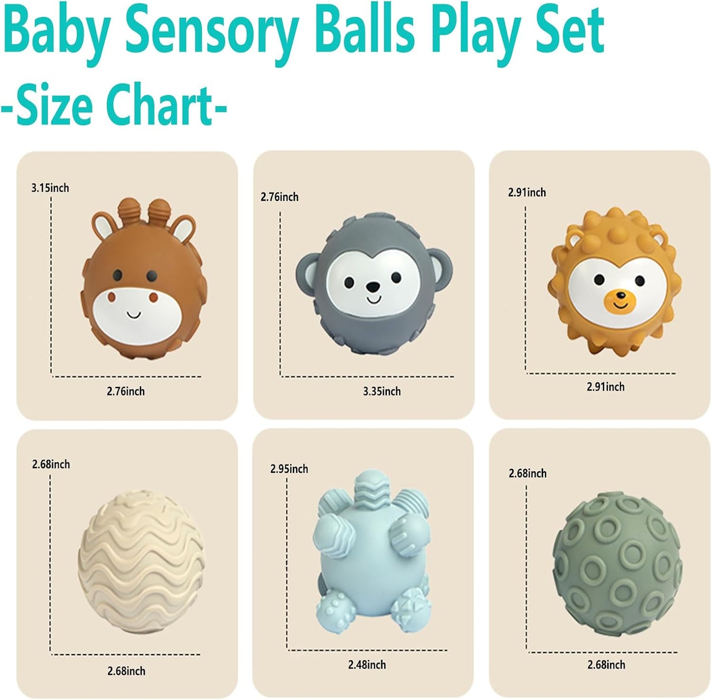 Cute Animal Shapes Sensory Ball for Babies 6-18 Months 6 Pack