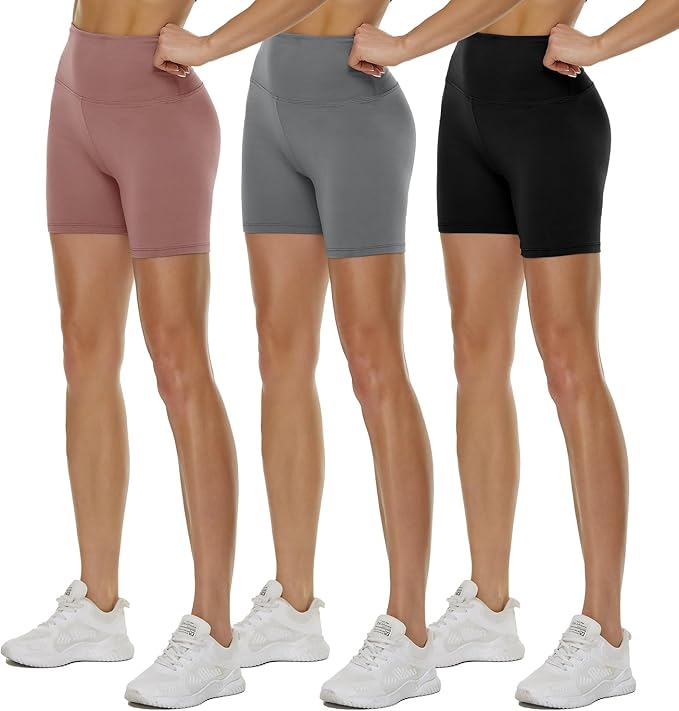 3 Pack High Waisted 5" Black Workout Yoga Compression Shorts