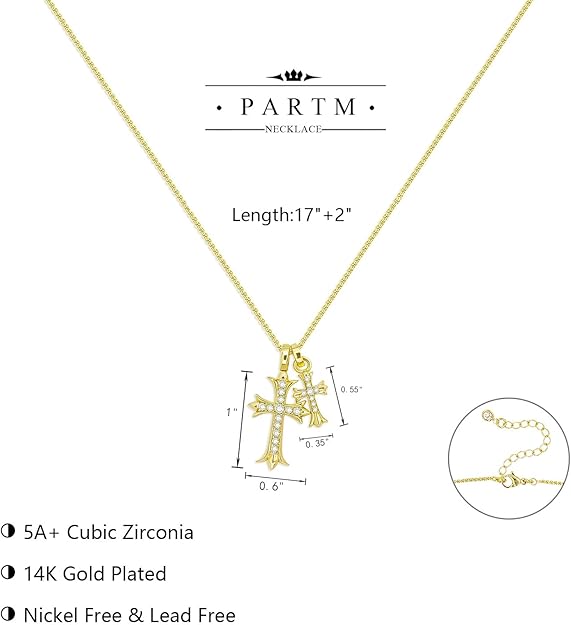 Double Cross - Gold Cross Necklace for Women 14K Plated Dainty Pendant Cross -  BigGreenBear.com jewelry 14.99 USD Big Green Bear