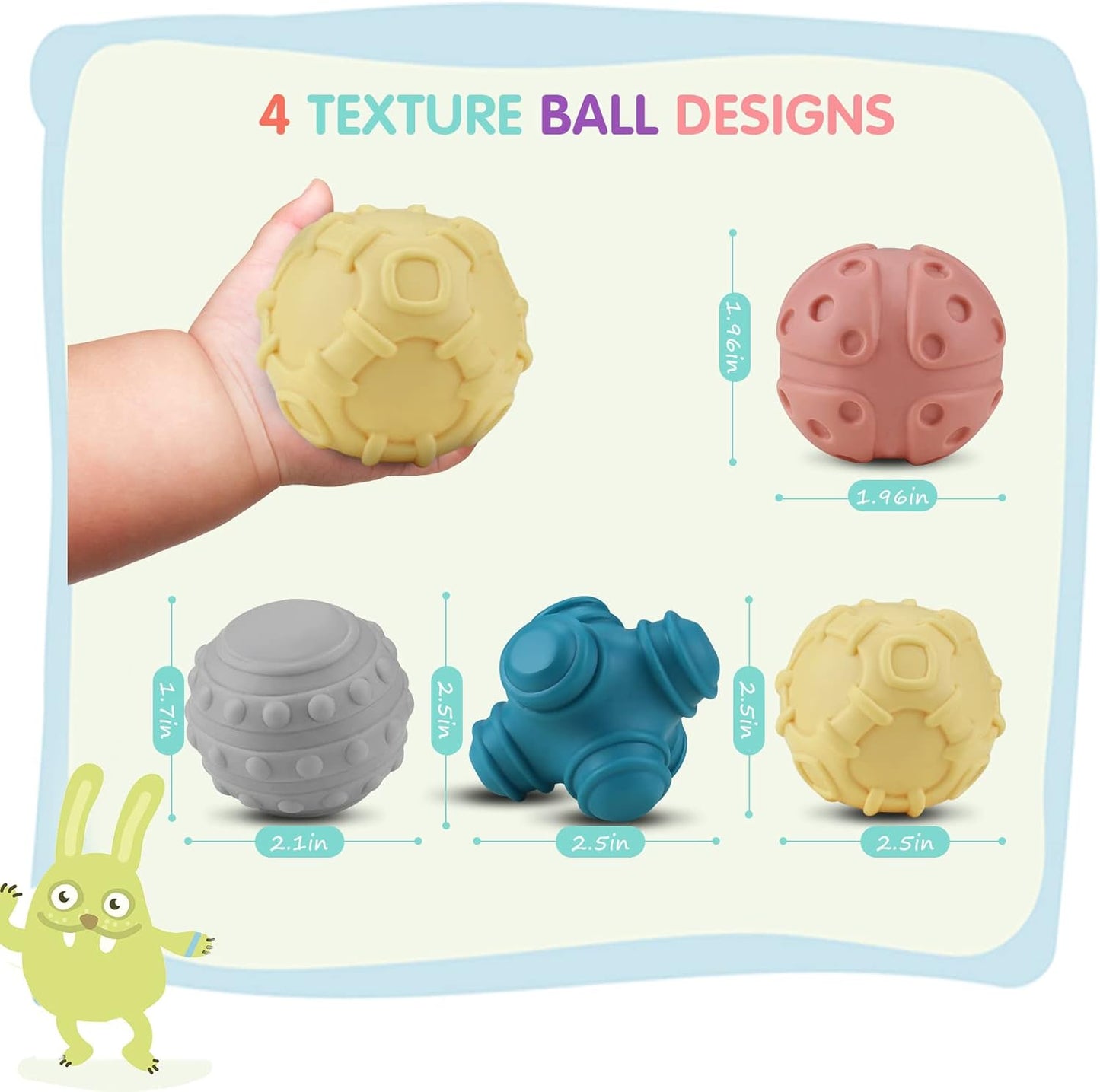 NEW! 4 Pack Sensory Balls for Baby, Baby Balls Toys Gift for 6-12 Months