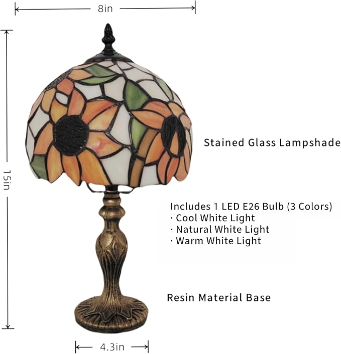 Tiffany Style Table Lamp, 8'' Yellow Sunflower Handmade Stained Glass Lampshade - BigGreenBear.com table lamp 65.00 USD Big Green Bear
