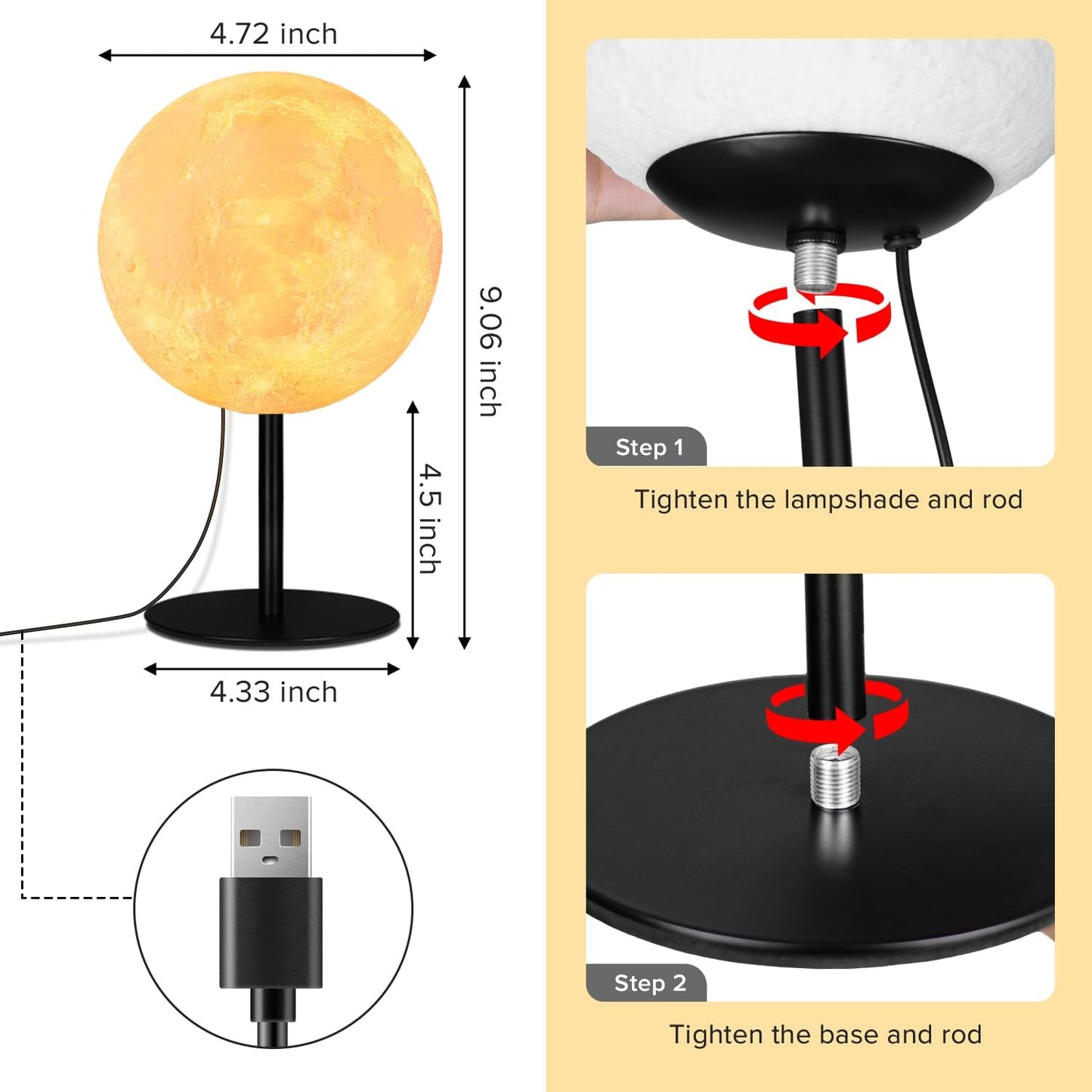 Moon Lamp Small Table Lamp Dimmable 30 Modes, Nightstand Desk Lamp