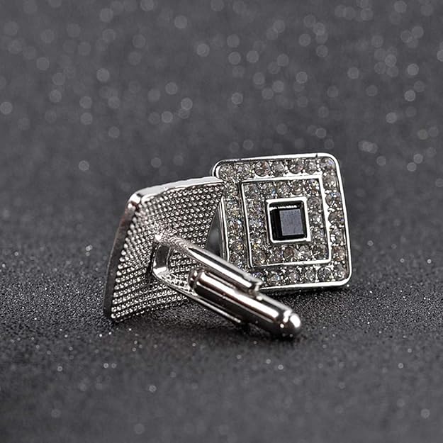 2 PCS Mens Shirts Cufflinks (Silver) Square Cubic Zircon Plus Crystal - BigGreenBear.com jewelry 13.99 USD Big Green Bear