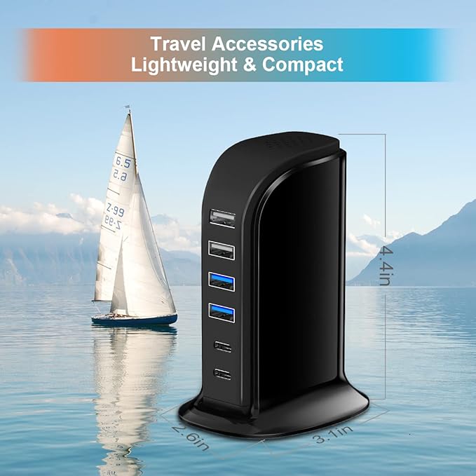 USB C Charger Block, Chargers for Multiple Devices Dual Type C 45W Total, 6 Ports