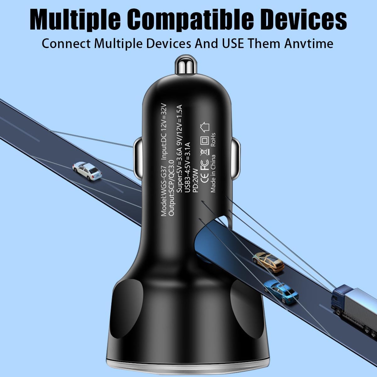 5 Port USB Car Charger, 250W Super Fast Charging Cigarette Lighter Adapter with LED Voltage Monitor - BigGreenBear.com cell phone 6.95 USD Big Green Bear