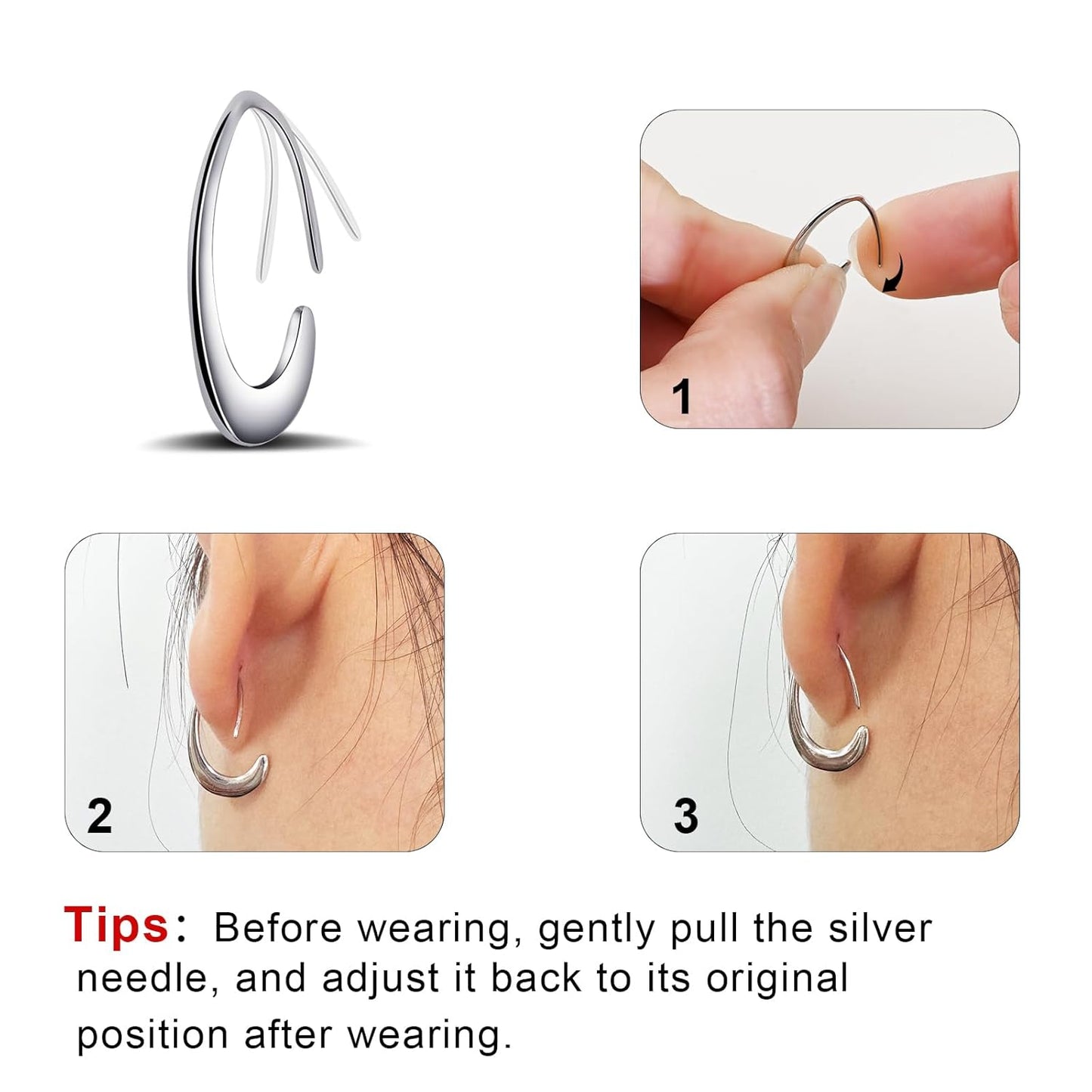 Tiny Pull Through Earrings Small Teardrop Hoop Earrings 925 Sterling Silver - BigGreenBear.com jewelry 19.89 USD Big Green Bear