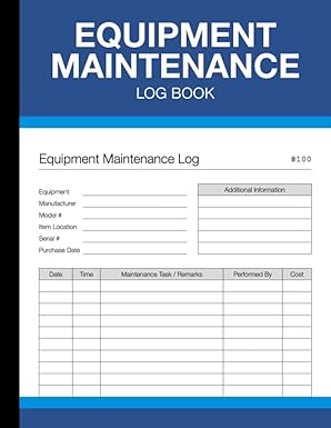 Equipment Maintenance Log Book: For Repairs, Service, and Daily Preventive Care of Machinery - (100 Pages) -  BigGreenBear.com Book 7.99 USD Big Green Bear