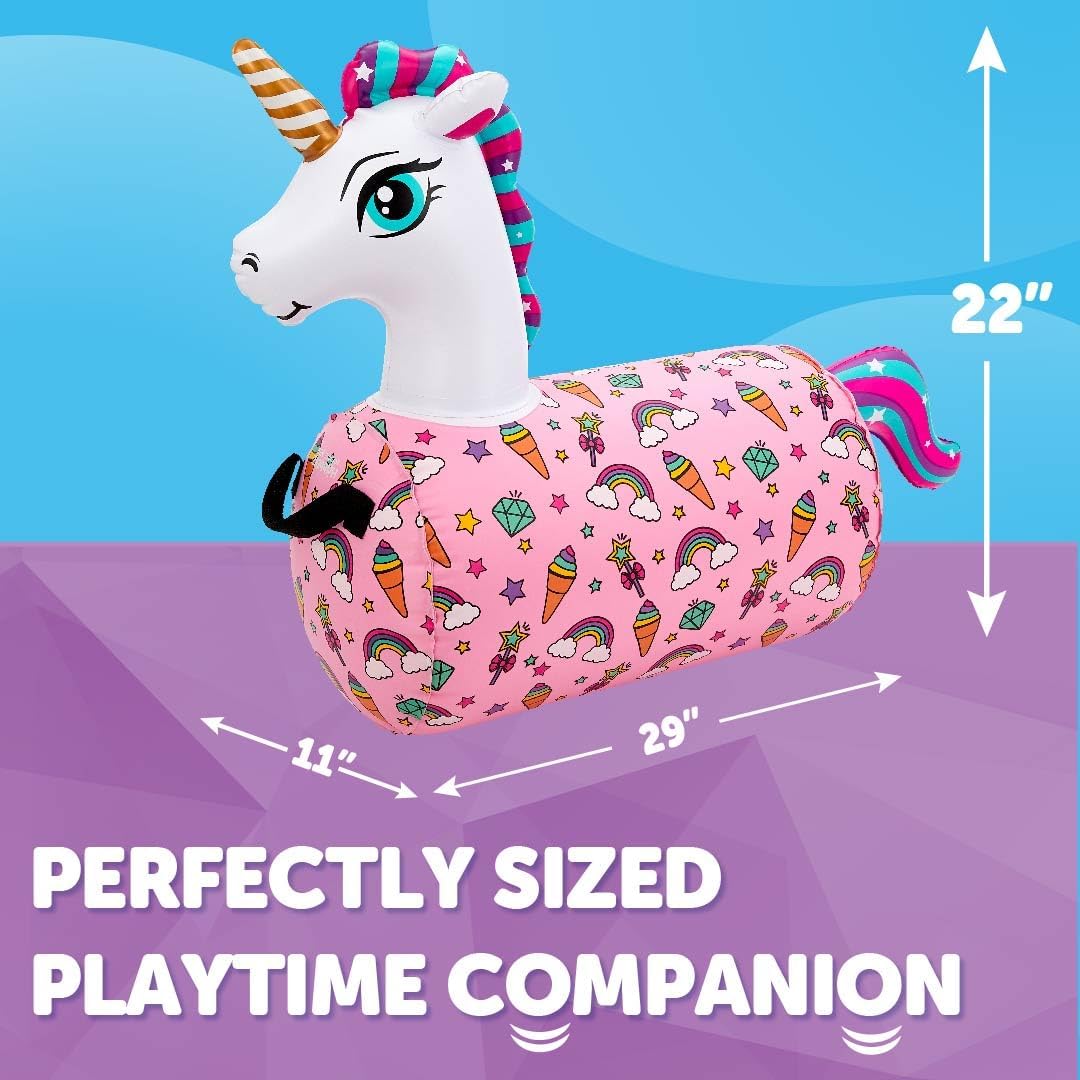 Hip Hopper Inflatable Hopping Animal Bouncer Unicorn, Ages 2 and Up