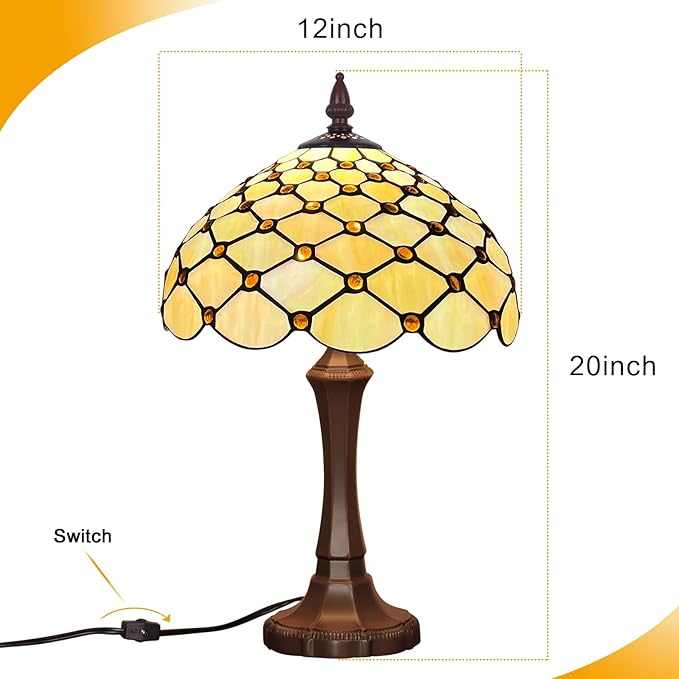 Tiffany Lamp Stained Glass Table Lamp Amber Beads 19"High - BigGreenBear.com table lamp 149.99