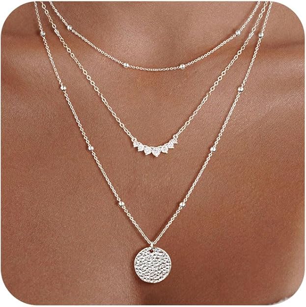 Layered Silver Necklaces for Women, Sterling Silver Stackable Stack Choker - BigGreenBear.com jewelry 19.89
