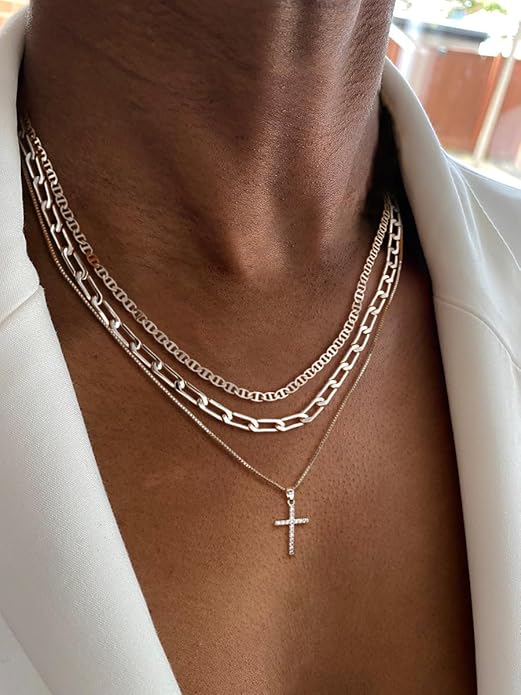 Cross Necklace for Women, Stackable Paperclip Box Flat Mariner Chain Necklace - BigGreenBear.com jewelry 26.55