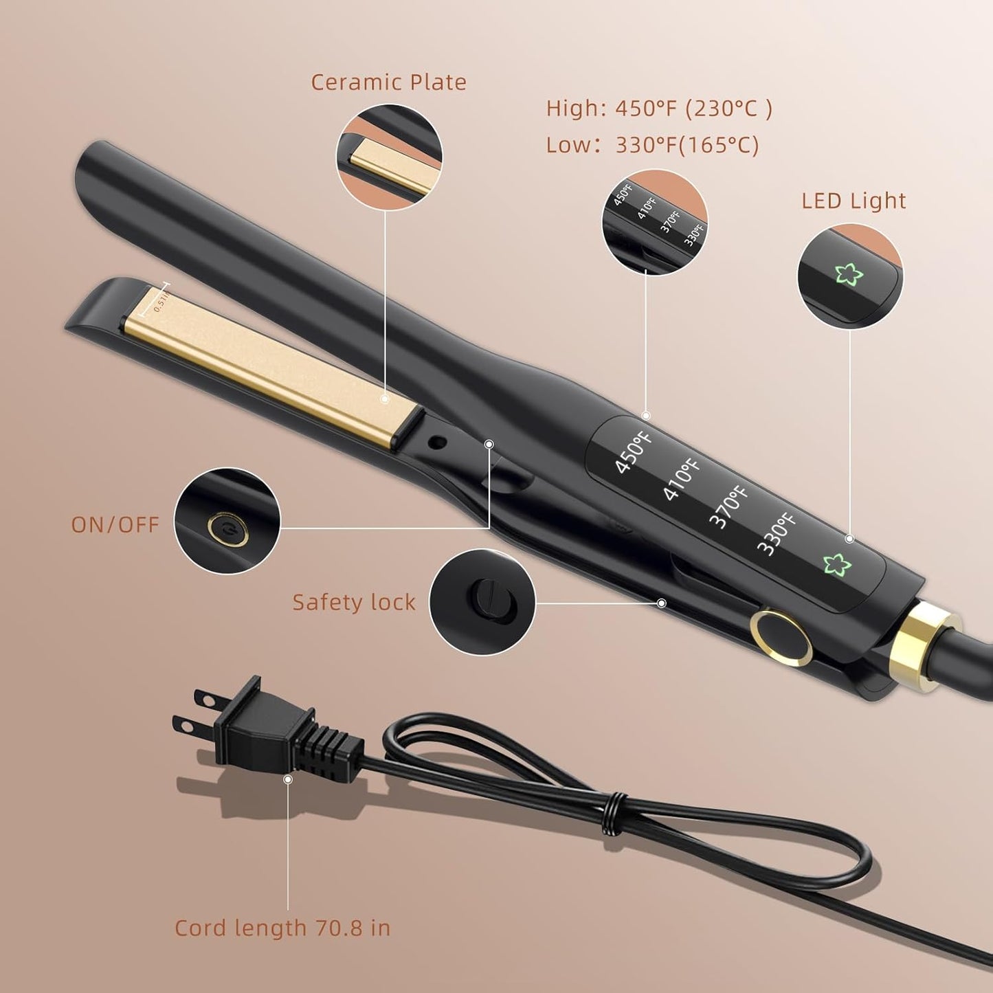 Flat Iron, 1/2 Inch Hair Straightener and Curler 2 in 1, Ceramic Ionic Floating Plates -  BigGreenBear.com Beauty Products 14.99 USD Big Green Bear