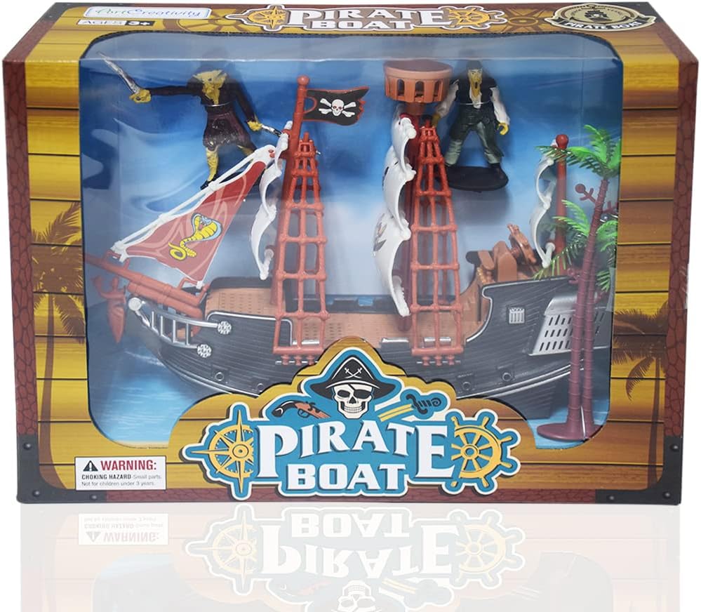 Pirate Boat Playset, Detailed Ship Toy with 2 Pirate Action Figures & Tree - BigGreenBear.com Building Toys 24.99 USD Big Green Bear