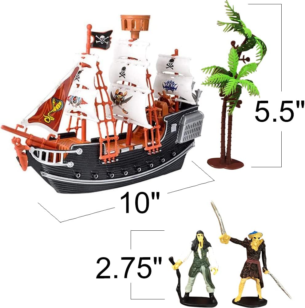 Pirate Boat Playset, Detailed Ship Toy with 2 Pirate Action Figures & Tree - BigGreenBear.com Building Toys 24.99 USD Big Green Bear