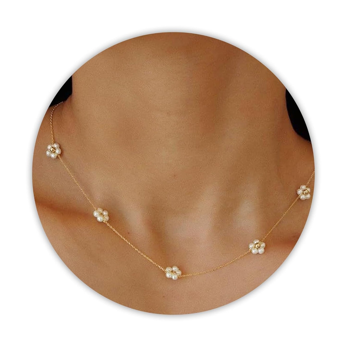 Daisy Pearl Necklace, Dainty Pearl Choker Necklace for Women - BigGreenBear.com jewelry 14.32