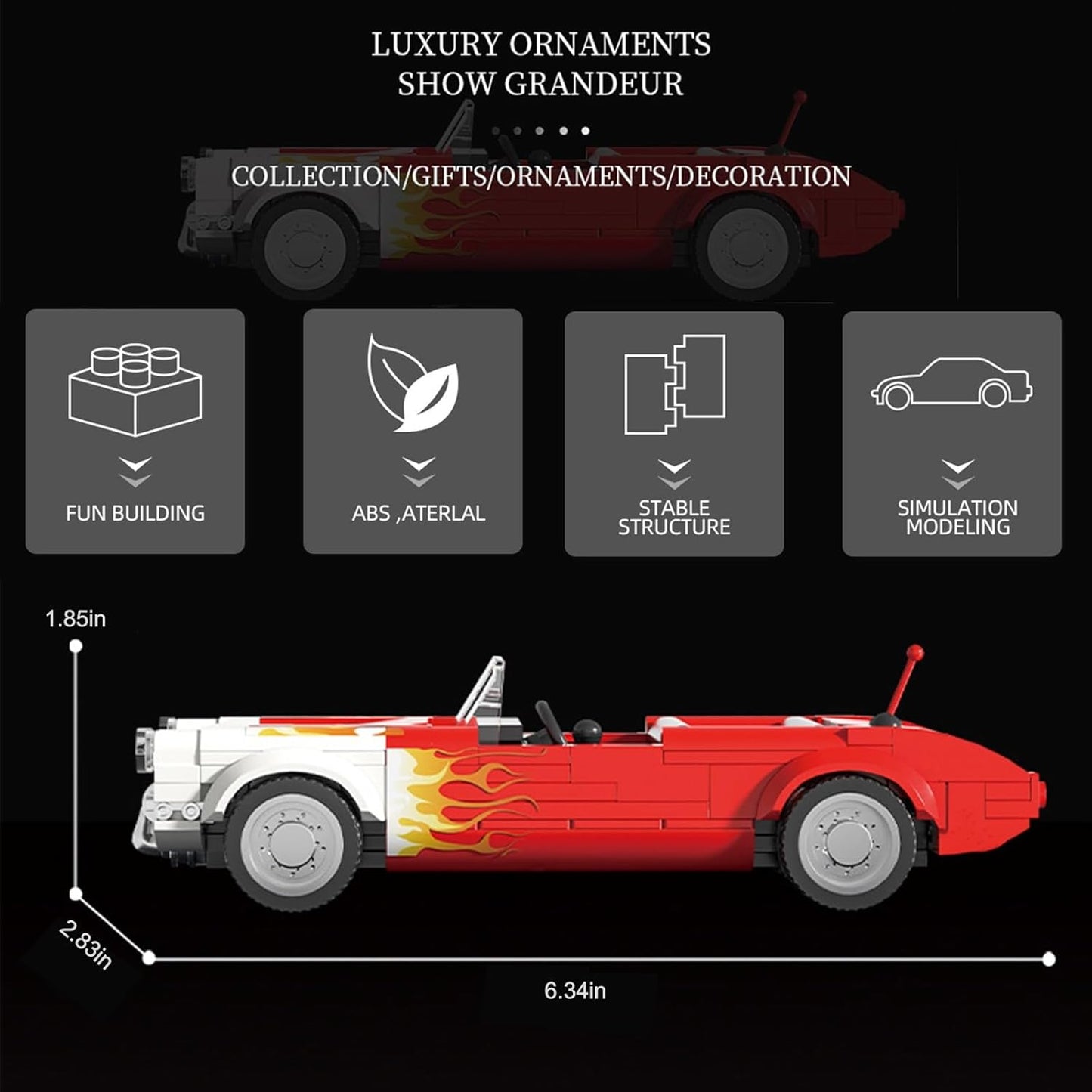 Vintage C1 Sports Car Model Kit, MOC Collectible Supercar (249 Pieces) - BigGreenBear.com Building Toys 24.35 USD Big Green Bear