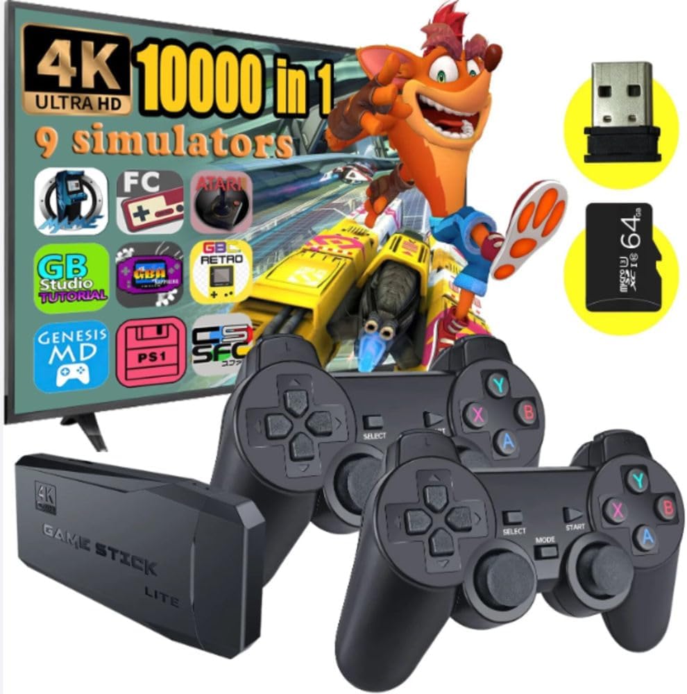 64Gb Wireless Retro Stick Game Console, 4k, HDMI, Built in 10000+ Games - BigGreenBear.com Video GAMES 39.89 USD Big Green Bear