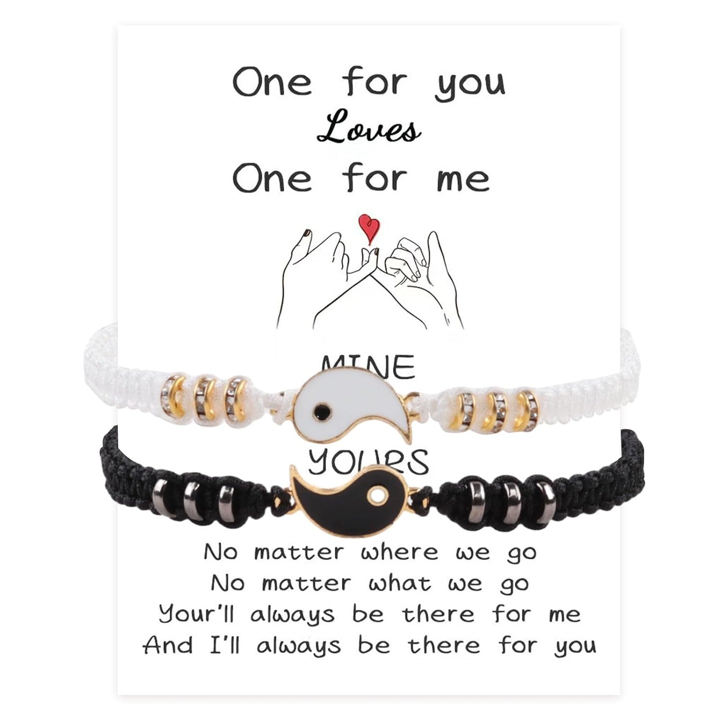 Yin Yang Couple Bracelets, 2 Matching Adjustable Cord Bracelets Long Distance Relationship - BigGreenBear.com jewelry 9.99 USD Big Green Bear