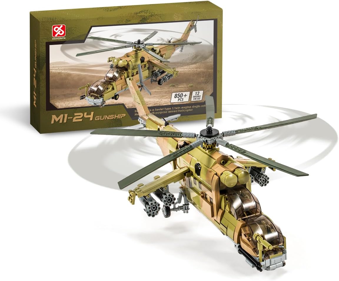 MI-24S Helicopter Medium Utility Military Army Airplane Building Bricks Set, 850+ Pieces - BigGreenBear.com RC Airplane 59.43 USD Big Green Bear