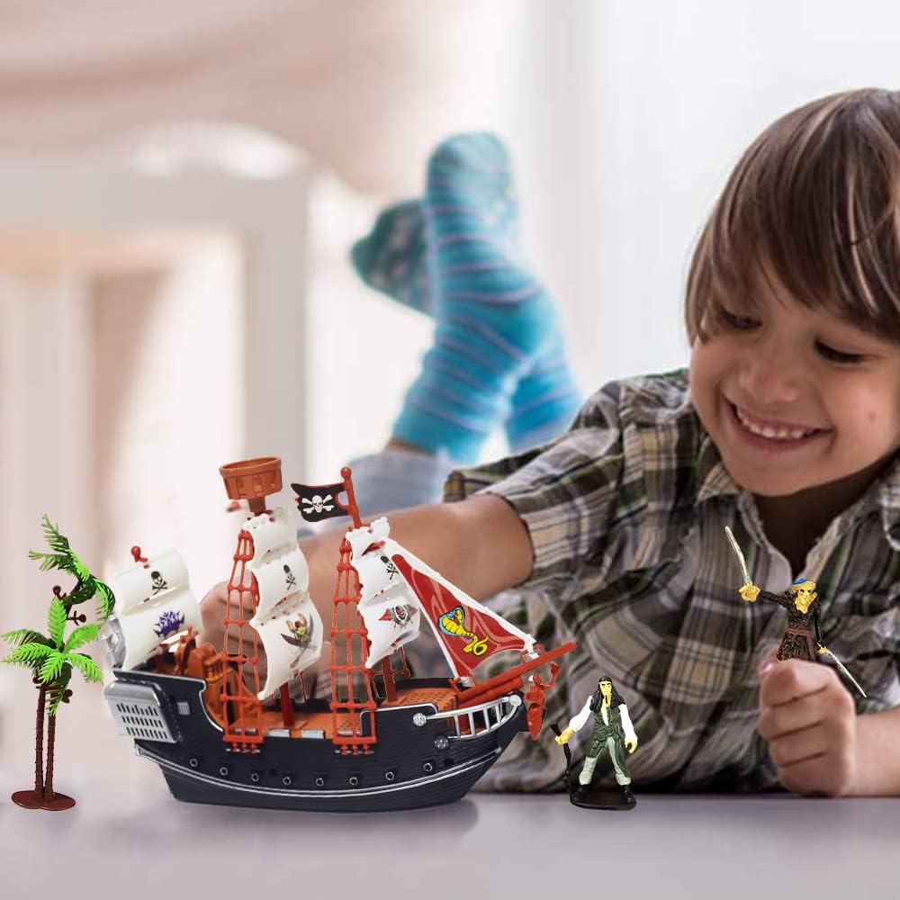 Pirate Boat Playset, Detailed Ship Toy with 2 Pirate Action Figures & Tree - BigGreenBear.com Building Toys 24.99 USD Big Green Bear