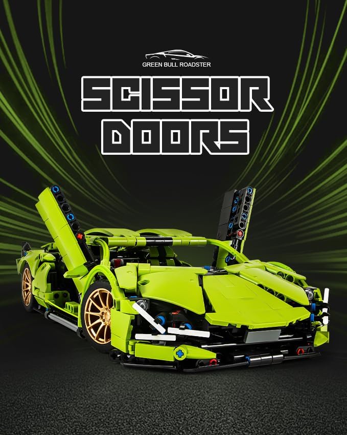 Green Sports Car MOC Building Blocks Kit, 1:14 Scale Sports Car Model Toys(1254 Pcs) - BigGreenBear.com Building Toys 39.92 USD Big Green Bear