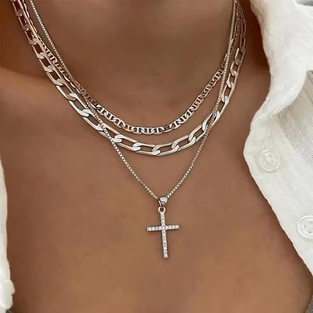 Cross Necklace for Women, Stackable Paperclip Box Flat Mariner Chain Necklace - BigGreenBear.com jewelry 26.55