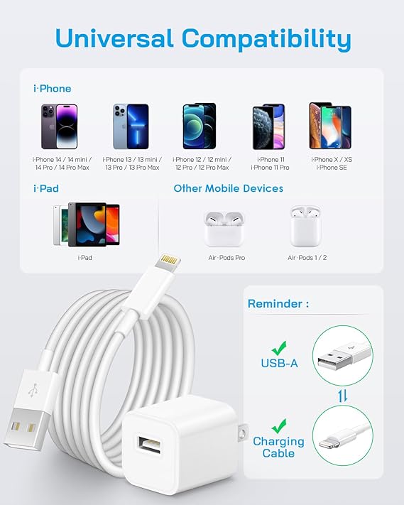 i Phone Lightning Charger, USB with Charging Cord 6 ft (4 Pack) - BigGreenBear.com cell phone 27.44 USD Big Green Bear