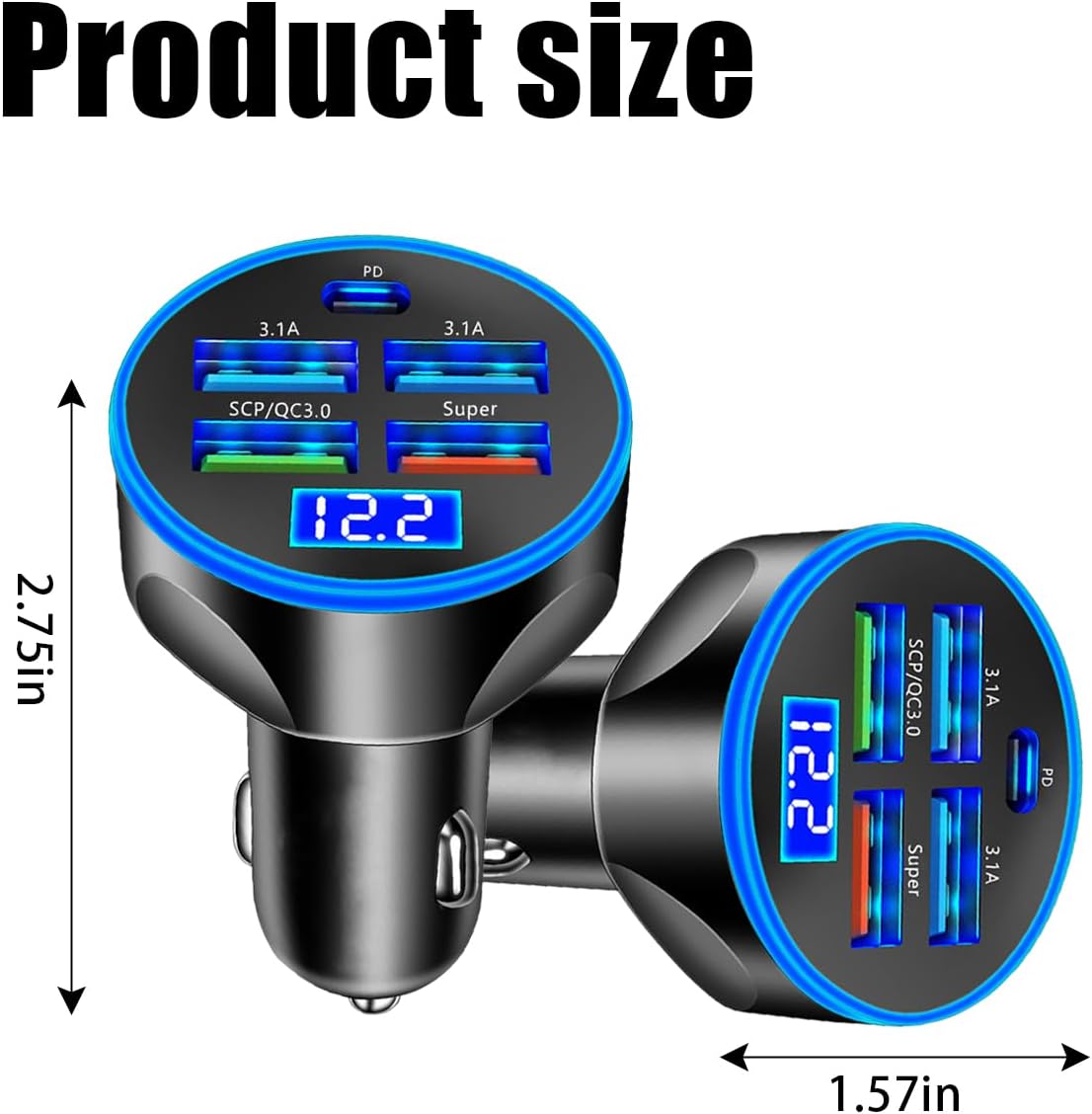 5 Port USB Car Charger, 250W Super Fast Charging Cigarette Lighter Adapter with LED Voltage Monitor - BigGreenBear.com cell phone 6.95 USD Big Green Bear