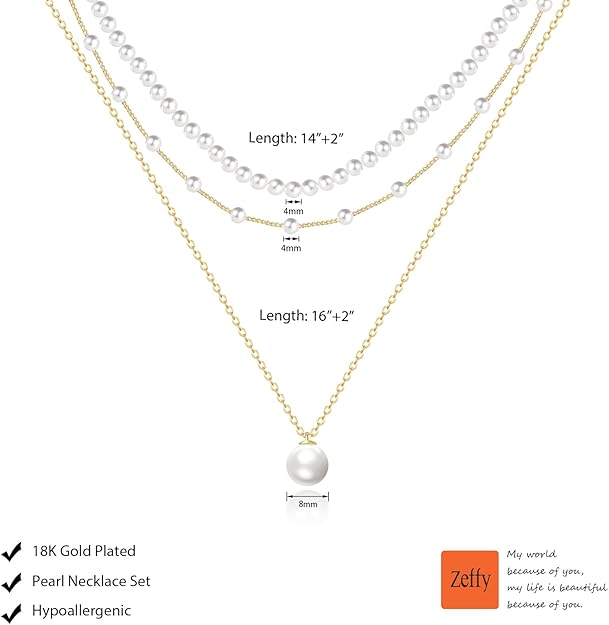 NEW! Stunning 3PCS Gold Plated Layered Pearl Choker Necklace
