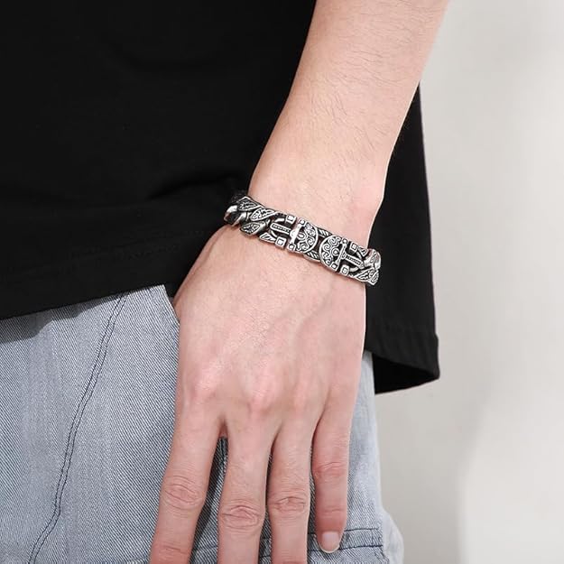 Vintage Cross Men Bracelet Stainless Steel Men's link Bracelet Silver 8.66 Inches