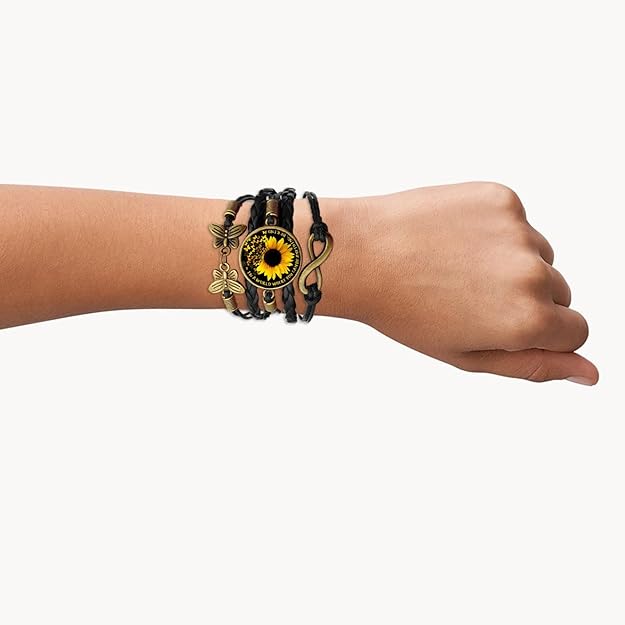 Women's Sunflower Leather Bohemian Bracelet Unique Handmade - BigGreenBear.com jewelry 14.99