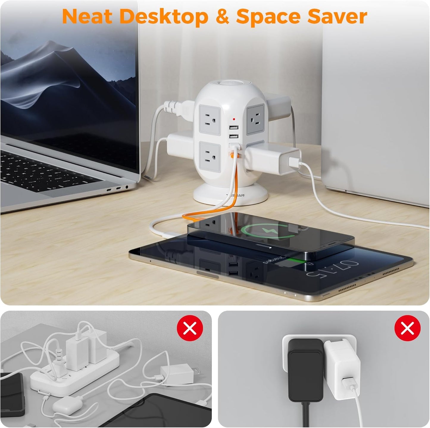 Tower Surge Protector Power Strip 10 ft, Multiple Outlets - BigGreenBear.com cell phone 29.95 USD Big Green Bear
