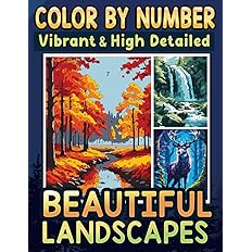 Color By Number Vibrant & High Detailed Beautiful Landscapes -  BigGreenBear.com Book 7.99 USD Big Green Bear