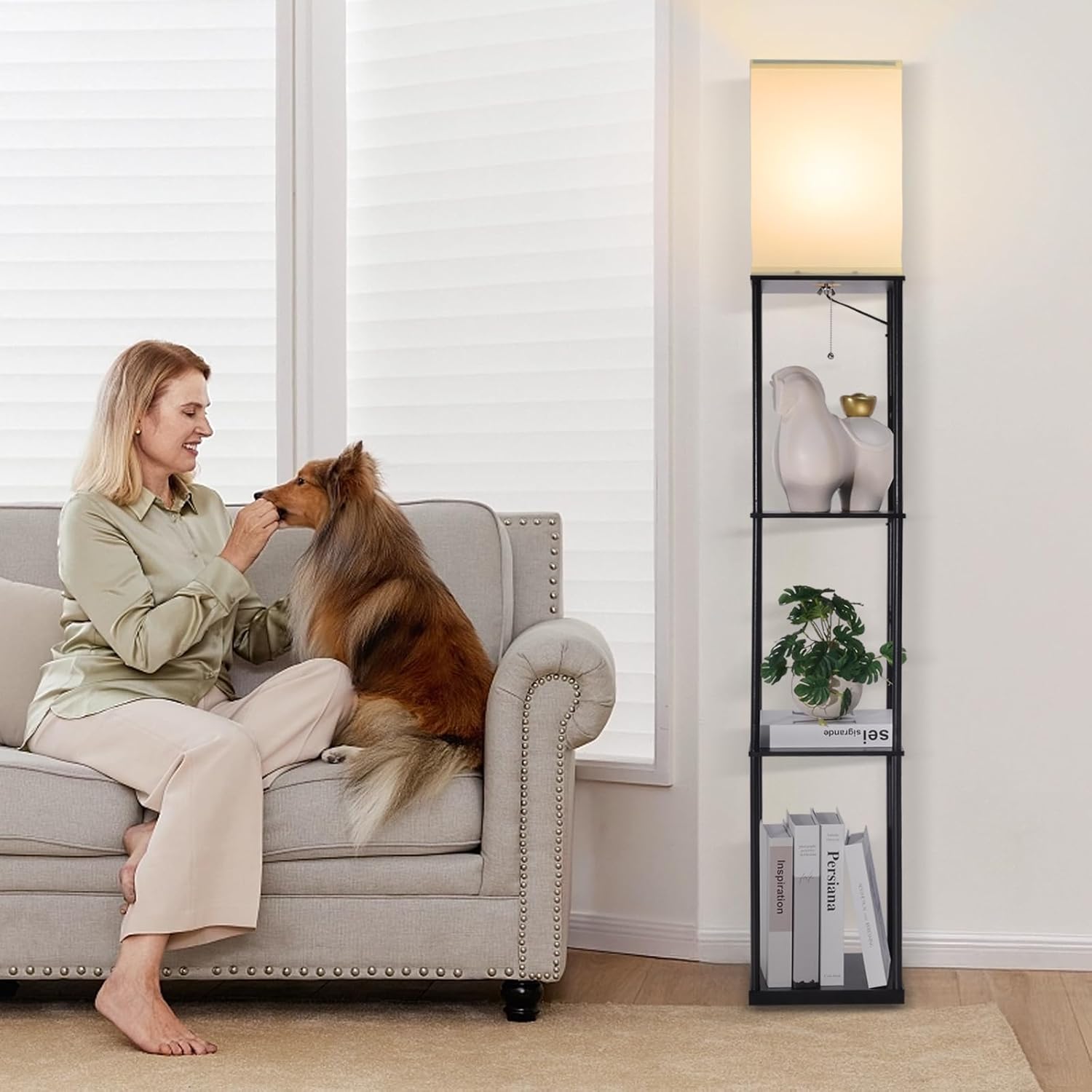 Floor Lamp with Shelves, Modern Square Standing Lamp with 3 Color Temperature Bulb -  BigGreenBear.com Lighting 39.99 USD Big Green Bear
