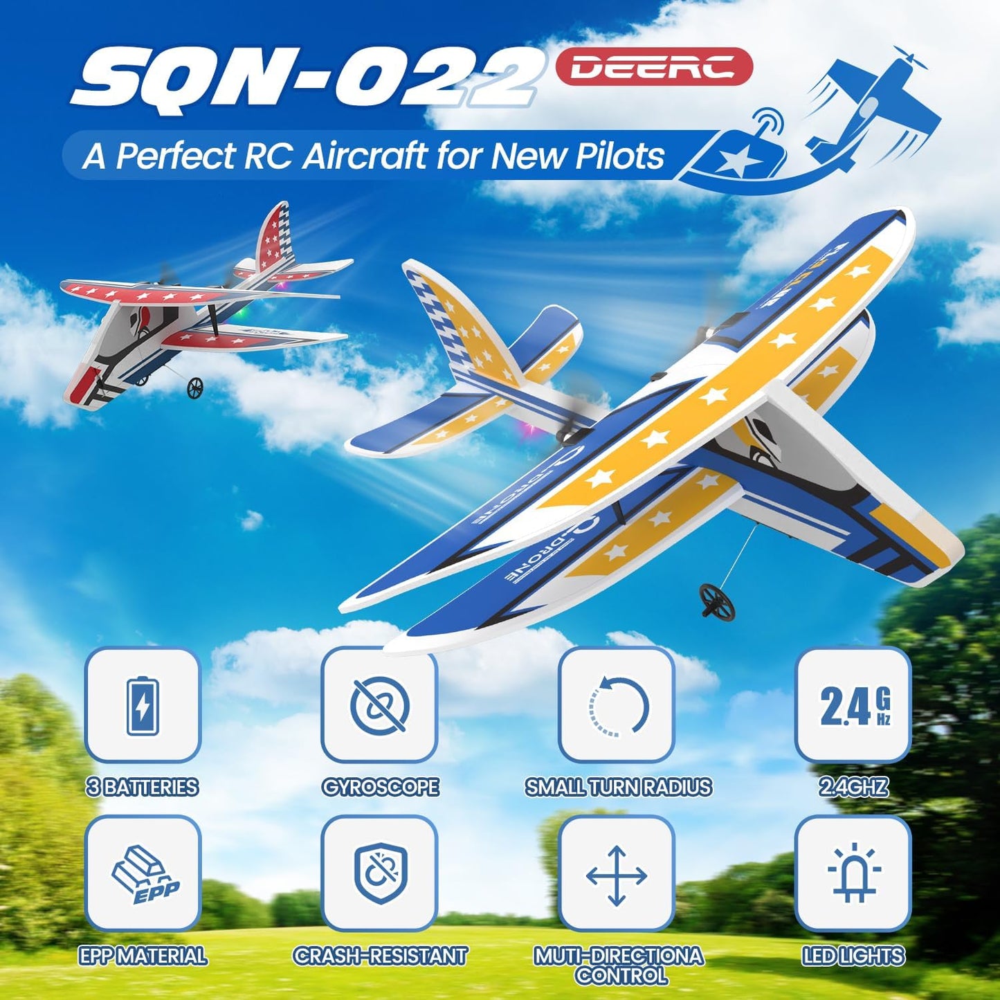 RC Plane, 2.4GHZ Remote Control Airplane W/ 3 Batteries & 6-axis Gyro Stabilizer - BigGreenBear.com Toys 39.99 USD Big Green Bear