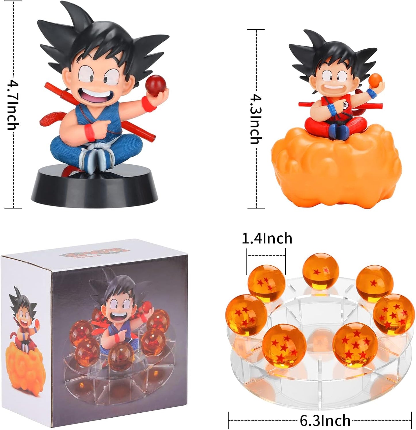 DBZ Dragon Ball Action Figure Toys with 1.4 Inch Crystal Stars Dragon Ball