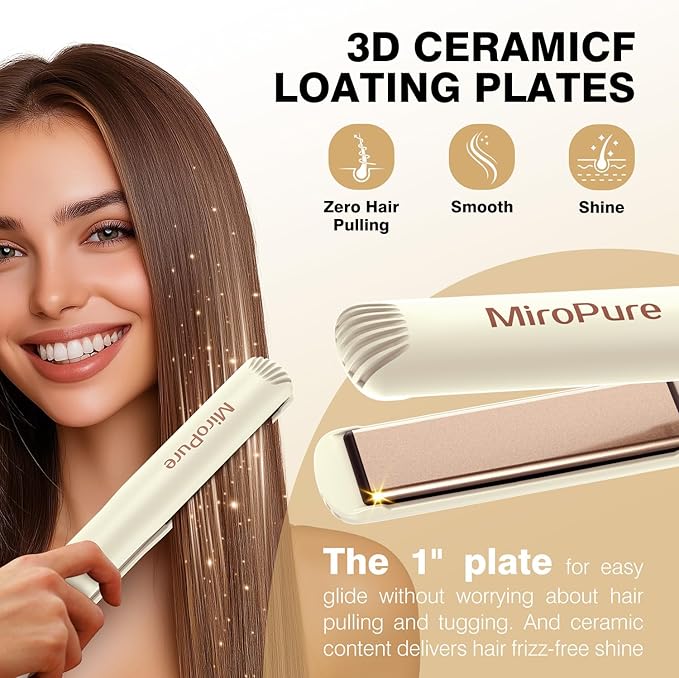 Hair Straightener and Curler 2 in 1 with 3D Ceramic Floating Plates, Beige -  BigGreenBear.com Beauty Products 22.45 USD Big Green Bear