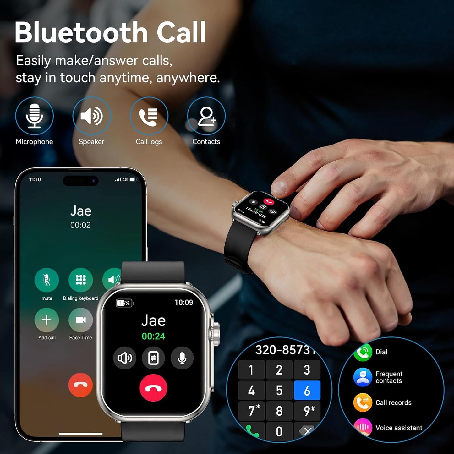 Smart Watch for Men Women, 1000 mAh 100 Day Battery Life for iOS/Android - BigGreenBear.com SMART WATCH 49.99